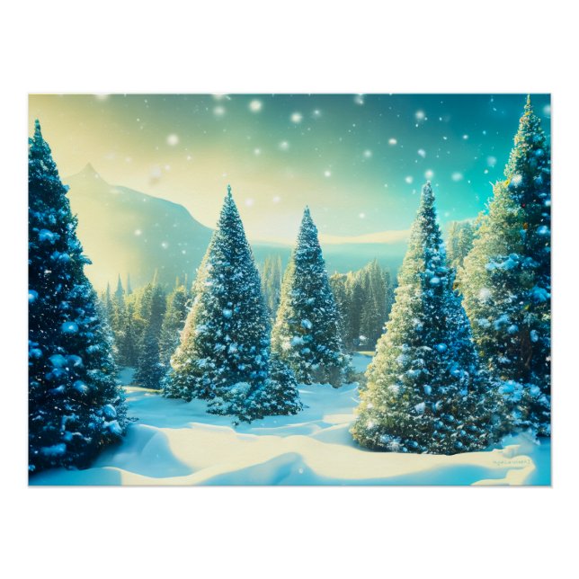 Schneewald Pine Tree Winter Wonderland Poster (Vorderseite)