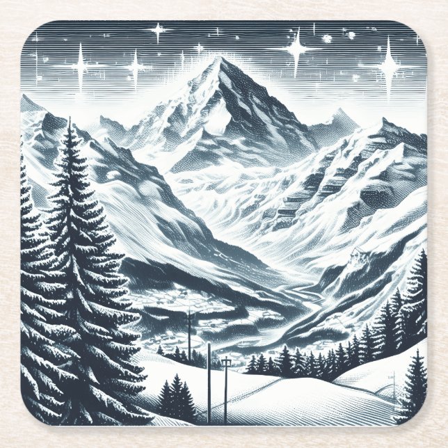 Schneewald Rechteckiger Pappuntersetzer (Vorderseite)