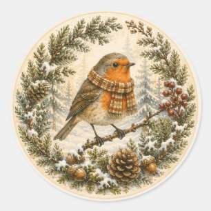 Schneewald-Rotkehlchen Gemütlicher Wald Freund Runder Aufkleber