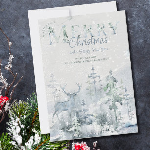 Schneewald und Hirsch Frohe Weihnachten