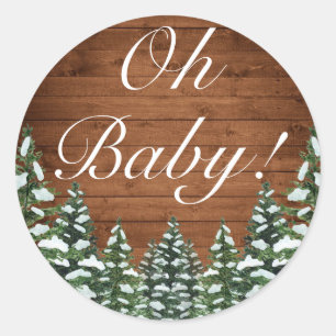 Schneewald & Wald Land Pine OH BABY Runder Aufkleber