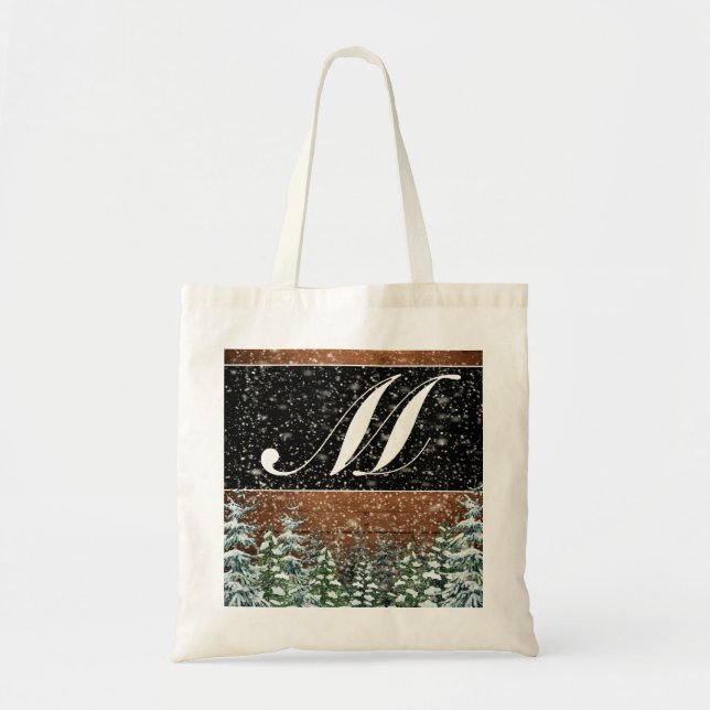 Schneewald & Wald Mit Monogramm Hochzeitstorte Tragetasche (Vorne)