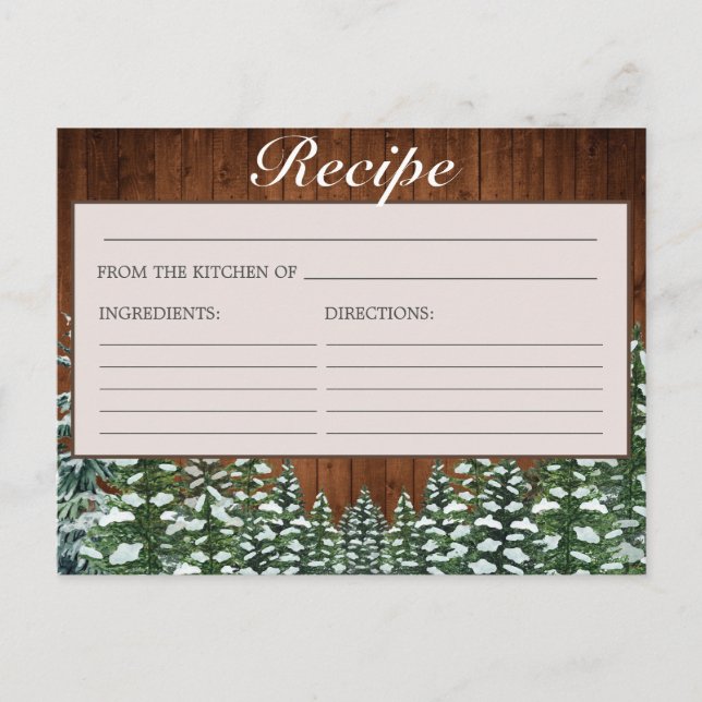 Schneewald & Waldkiefer Brautparty Rezept Karte (Vorderseite)