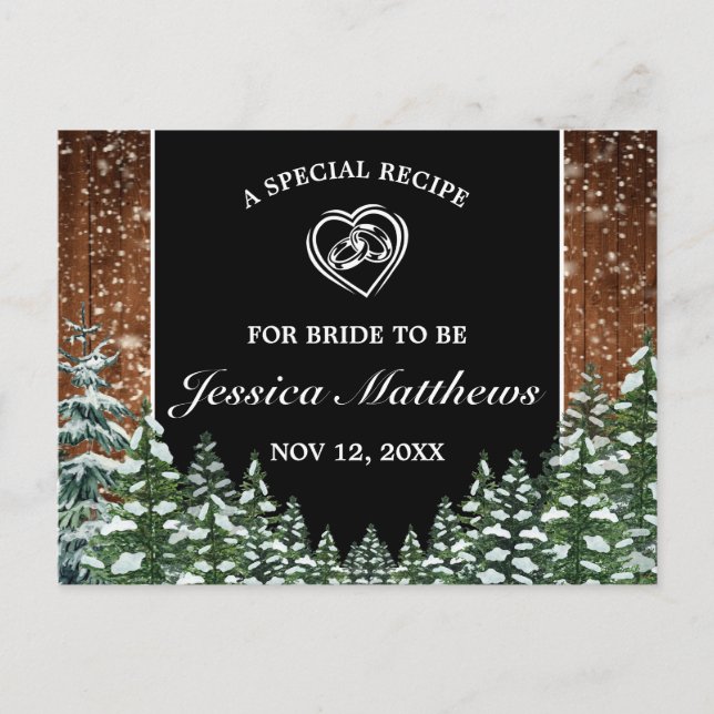 Schneewald & Waldkiefer Brautparty Rezept Karte (Vorderseite)