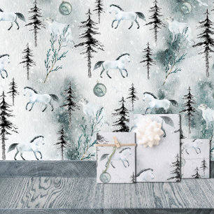 Schneewald Weißes Pferd & Arktischer Fuchs Geschenkpapier Set