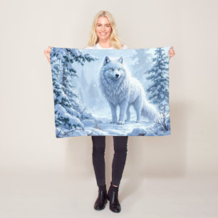 Schneewald Weißwolf Eiskunstdekor Fleecedecke