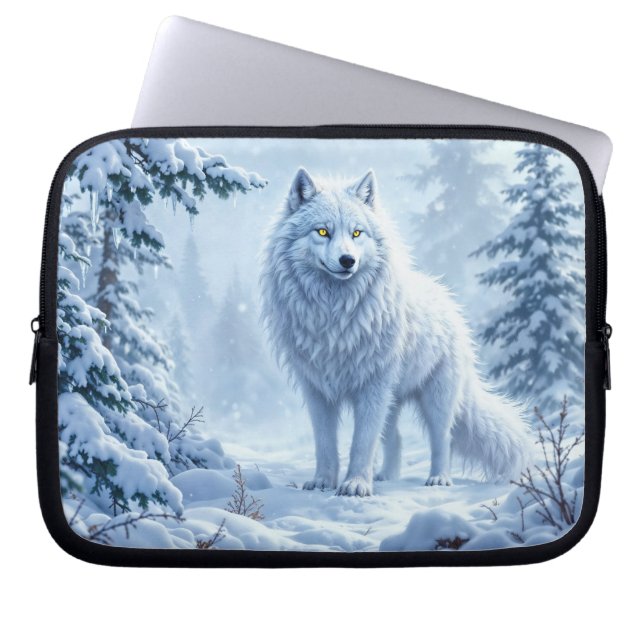 Schneewald Weißwolf Eiskunstdekor Laptopschutzhülle (Vorderseite)