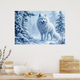 Schneewald Weißwolf Eiskunstdekor Poster