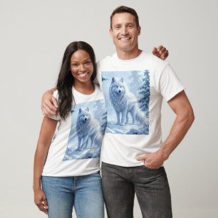 Schneewald Weißwolf Eiskunstdekor T-Shirt