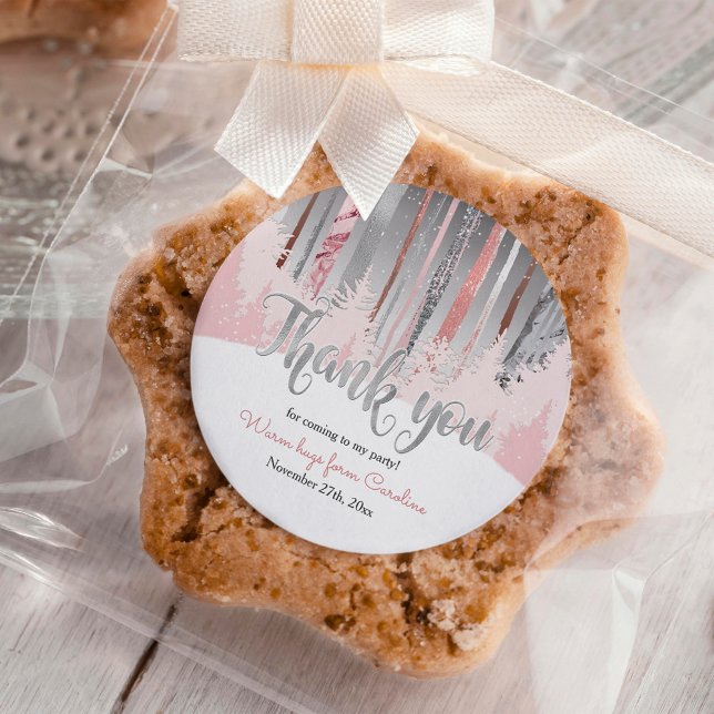 Schneewald Winter Geburtstag in verschlungenen Far Runder Aufkleber (Von Creator hochgeladen)