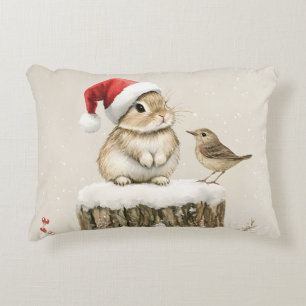 Schneewald-Winter-Wald-Weihnachts-Hase-Vogel Dekokissen