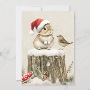 Schneewald-Winter-Wald-Weihnachts-Hase-Vogel Feiertagskarte