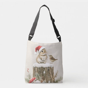 Schneewald-Winter-Wald-Weihnachts-Hase-Vogel Tragetaschen Mit Langen Trägern