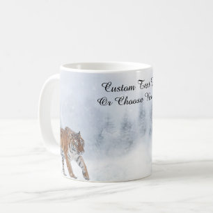 Schneewald Winterwald Schneebäume Waldkatze Kaffeetasse