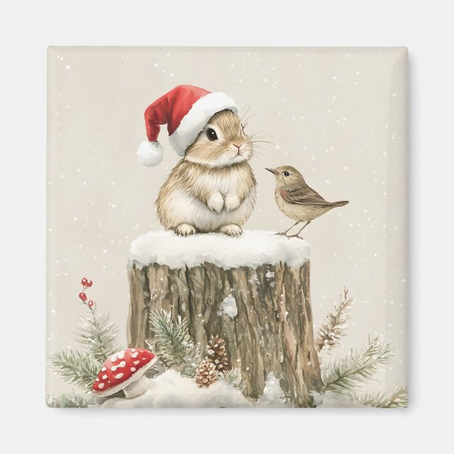 Schneewald Winterwald Weihnachtsbaum Bunny Bird Magnet (Vorne)