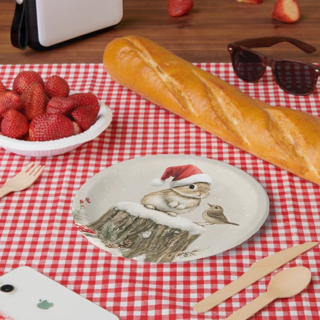 Schneewald Winterwald Weihnachtsbaum Bunny Bird Pappteller (Picknick)