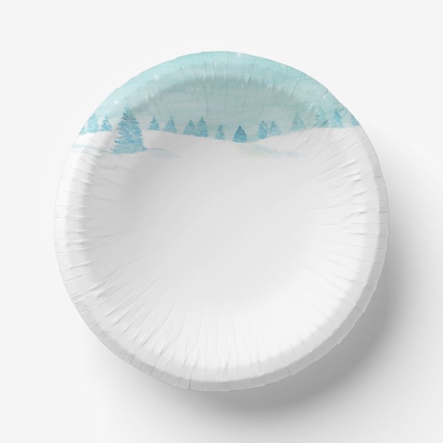 Schneewaldlandschaft mit Bäumen Pappteller (Vorderseite)