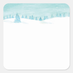Schneewaldlandschaft mit Bäumen Quadratischer Aufkleber