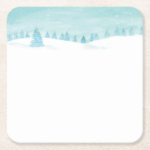 Schneewaldlandschaft mit Bäumen Rechteckiger Pappuntersetzer