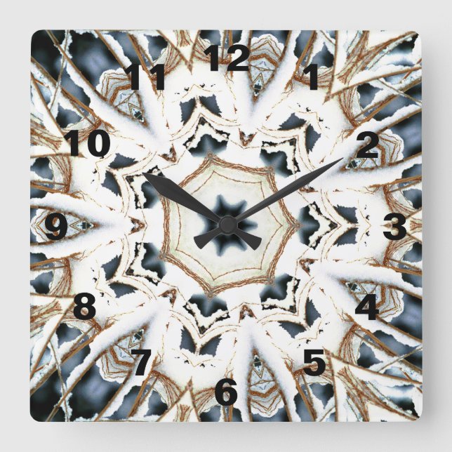 Schneeweben Quadratische Wanduhr (Vorderseite)