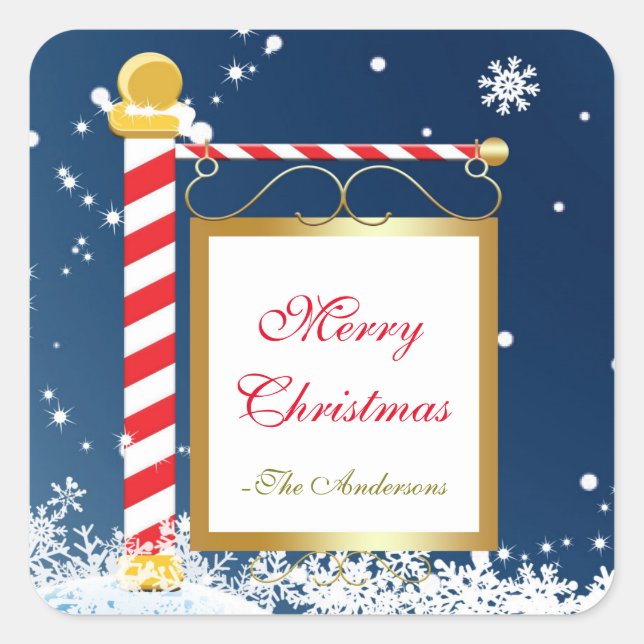 Schneeweihnachtliche Nordpol-Schilder Quadratischer Aufkleber (Vorderseite)