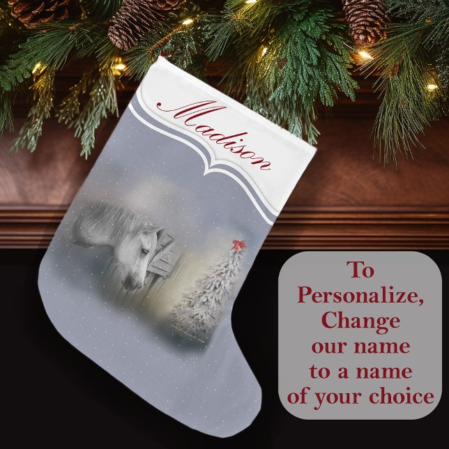 Schneeweihnachtliche Winterpferde Großer Weihnachtsstrumpf (Personalize - Change the name!)