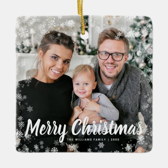 Schneeweihnachtsfest im Foto Keramikornament (Vorderseite)