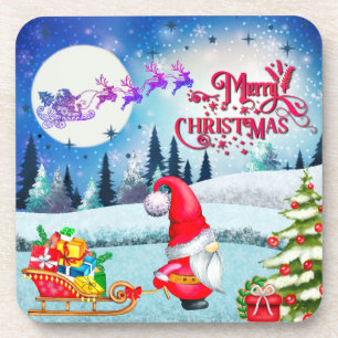 Schneeweihnachtsgnome und die Schlittengeschenke d Getränkeuntersetzer