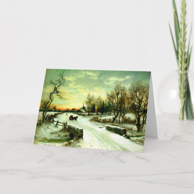 Schneeweihnachtsmorgen Feiertagskarte (Vorderseite)