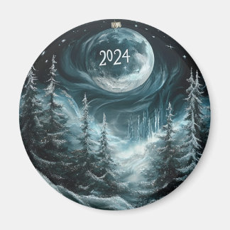 Schneeweihnachtswald mit Big Moon Ornament Coll Magnet