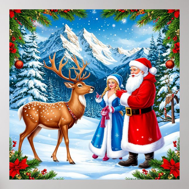Schneeweihnachtszene Poster (Vorne)