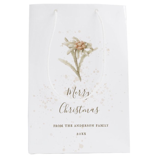 Schneeweiße Edelweiss Weihnachten Mittlere Geschenktüte (Vorderseite)