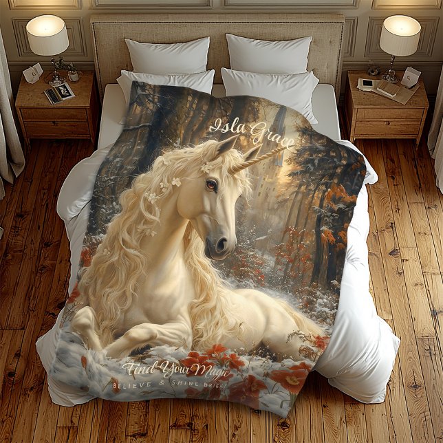 Schneeweiße Einhorn Wintermärchen Burg Fleecedecke (Von Creator hochgeladen)