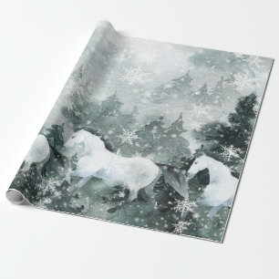 Schneeweiße Pferde Winterwald Bergwald Geschenkpapier