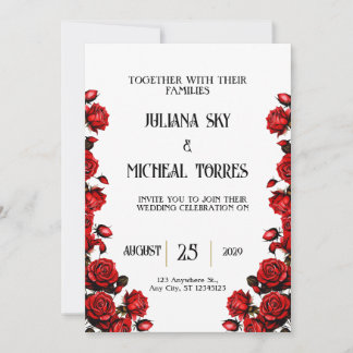 Schneeweiße Rote Rosen Hochzeit Einladung