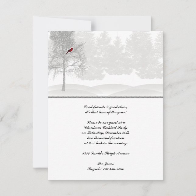 Schneeweißwald mit rotem Kardinal Einladung (Vorderseite)