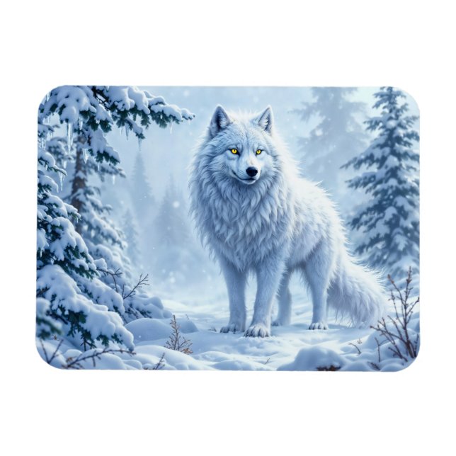 Schneewildwolf-gelbe Neonaugen Dekoration Magnet (Horizontal)