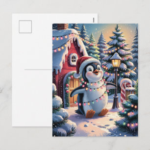 Schneewinter Süßer Pinguin in Santa Hut Weihnachte Feiertagspostkarte