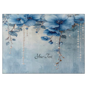 Schneidbrett mit blauen Blumen und Perlen Schneidebrett