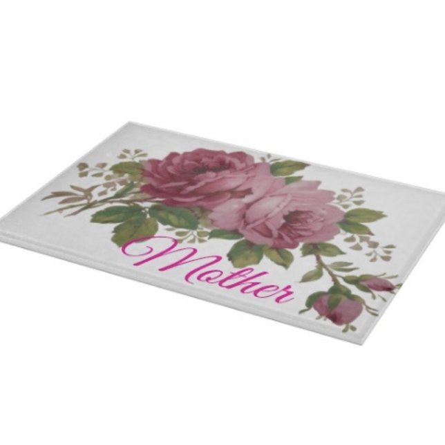 Schneidbrett Pink Rose Elegance Schneidebrett (Glass Cutting Board – 5 different sizes. 100% food safe.  tempered glass Non-skid rubber feet. 
)