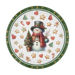 Schneidbrett Rund Schneemann und Weihnachtskekse Schneidebrett