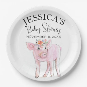 Schneide Schweinchen Wasserfarbe Baby Shower Boho Pappteller