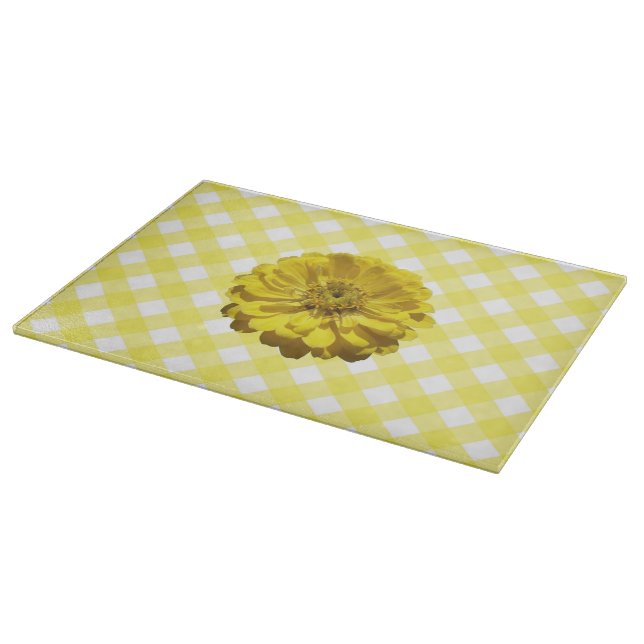 Schneidebrett - Gelbe Zinnie in Gitter (Ecke)