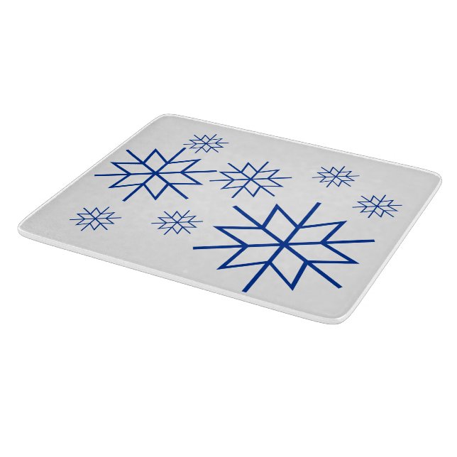 Schneidebrett - Schneeflocken in blau (Ecke)