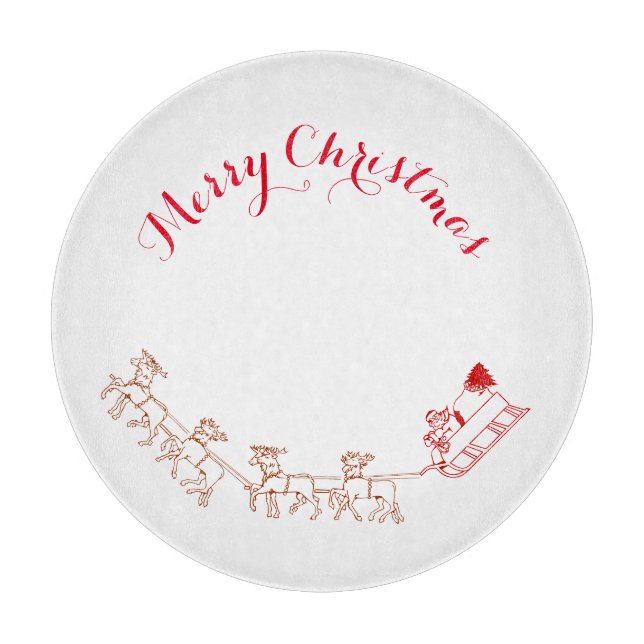 Schneidebrett - Weihnachtsmann und sein Schlitten (Vorderseite)