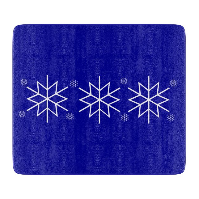 Schneidebrett - Weiße Schneeflocken auf blau (Vorderseite)