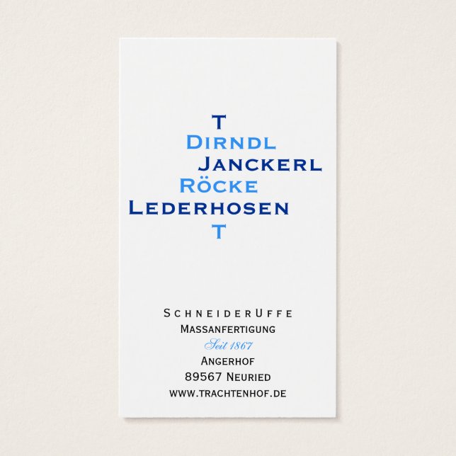 Schneider Visitenkarten (Rückseite)