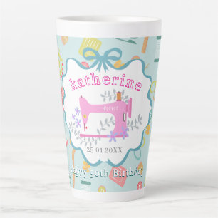 Schneiderin 50. Geburtstag Nähmaschine Blau Milchtasse