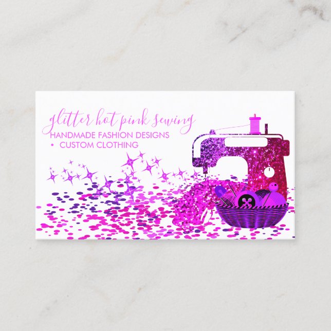 Schneidermaschine Neon Pink Script Name Visitenkarte (Vorderseite)