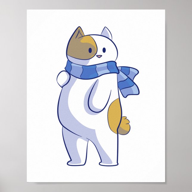 SCHNEKATZE MIT BLUE STRIPPED SCARF POSTER (Vorne)